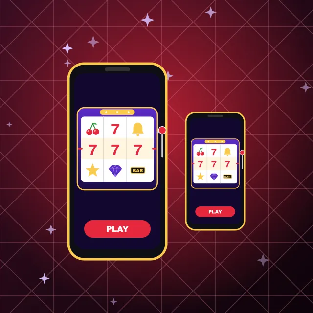 Two phones running Vegas Hero pokies with a PLAY button