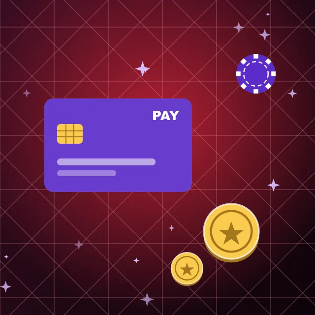 Payment card with coins and a purple casino chip