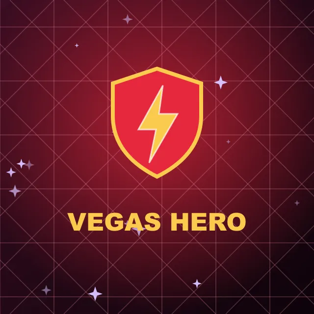 Red Vegas Hero shield with a lightning bolt above the brand name